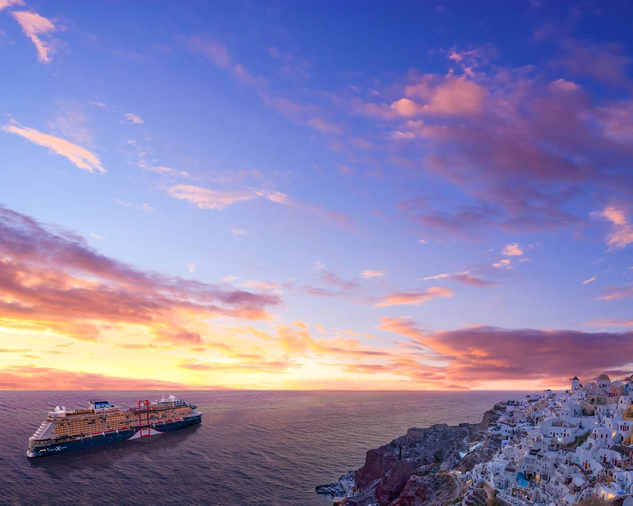 Celebrity Beyond sailing in Santorini